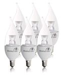 Bioluz LED 6 Pack Flame Tip Candelabra LED Bulbs, Dimmable 40W E12 Base Candle Light Bulbs, 2700K Warm White LED Light Bulb for Home Decor, Indoor/Outdoor Light Bulb