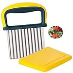 Crinkle Cutter Wavy Blade Chips Cutter French Fry Slicer Potato Carrot Chipper Vegetable Crinkle Knife Stainless Steel Wavy Chopper Kitchen Cutting Tool, Yellow