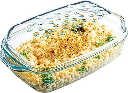 Simax Clear Glass Rectangle Roaster Pan | with Lid – Raised Ridges for Fat Free Cooking – Durable Borosilicate Glass – Microwave and Dishwasher Safe – Made in Europe – 3 Qt Oblong Baking Dish