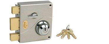 Godrej Rim Lock I Ultra Tribolt I 2C Deadbolt I for Inside Opening Wooden Door | Left/Right Handed Doors I 4 Keys I 15-Year Warranty I Manual Locking I Satin Nickel Finish