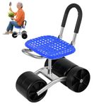 Sun Bling Rolling Garden Seat, Utility Garden Stool with Flat Wheels, Foldable Lazy Garden Seat Stool, Picking Rotary Tool Cart with Storage Shelf, Adjustable Height (Blue Upgrade)