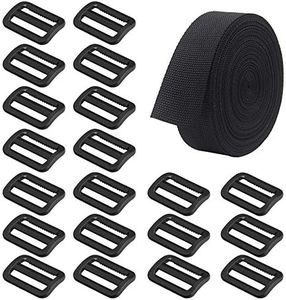 SourceTon Heavyweight Polypropylene Webbing 1 Inch by 10 Yard & 20 Pieces Plastic Triglide Slides, Heavy Duty Poly Strapping and Tri-Glide Slides for Outdoor DIY Gear Repair