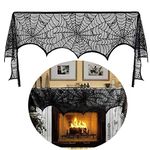 Halloween Cobweb Fireplace Decoration, Spiderweb Tablecloth Black Lace Spider Net (18 x 96 inch)