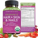 Organic Hair Skin and Nails Vitamins for Women with Biotin, Hair Vitamins and Skin Vitamins That Promotes Healthy Hair and Nail Growth, 120 Tablets