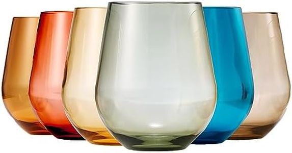 European Style Shatterproof Tritan Stemless Wine Glasses, Acrylic Glass Drinkware, Unbreakable Colored, 6 - Set - BPA-free plastic, Reusable, Dishwasher Safe, All Purpose Glassware 15oz - (Muted)