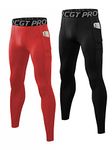 ZDCGT Compression Pants Men Running Tights Leggings with Phone Pocket Athletic Workout Yoga Gym(2 Pack/Black/Red,L)