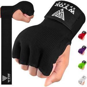 WYOX Gel Boxing Hand Wraps Inner Gloves for Men and Women, Quick 80cm Long Wrist Straps, Elasticated Padded Boxing Wraps for Muay Thai, MMA, Kickboxing, Martial Arts Training Bandages (Black, L/XL)