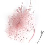 KalluliCC Fascinators Hat for Women Tea Party,Tea Party Hats with Mesh Ribbons Feathers for Women，Pink Mesh Wedding Headbands for Women and Girls Blush Pink