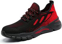 HYCOPROT Safety Trainers, Lightweight Non Slip Breathable Work Shoes with Steel Toe Cap for Men & Women（9 UK, Red）