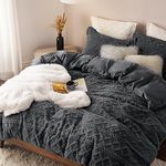 Bedsure Fluffy Comforter Cover Set - Faux Fur Duvet Cover King Size, Dark Grey Plush Quilt Cover, 3 Pieces,1 Duvet Cover (104"x90") with Zipper Closure and 2 Pillow Shams, Comforter Not Included