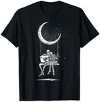 Skeleton Playing Guitar Graphic Band Tees Rock And Roll Moon T-Shirt