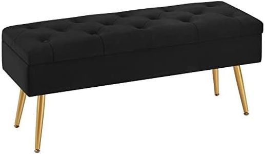 Gitrah Storage Bench Modern Entryway Bench End of Bed Bench Ottoman Upholstered Velvet Bedroom Benches for Foot of Bed Tufted Bench Footrest Stool with Golden Legs 40" Black