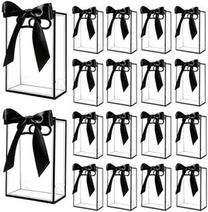 STANETCO 18 Pcs Reusable Clear Plastic Gift Bags with Handles Ribbons 7.09x10.24x3.15 Inch PP Favor Bags for Valentine's Day Wedding Bridal Shower Birthday Graduation Shopping Busines (Black)