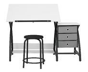 SD STUDIO DESIGNS 2 Piece Comet Center Plus, Craft Table and Matching Stool Set with Storage and Adjustable Top, Black/White