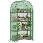 Outsunny 4 Tier Mini Greenhouse for Outdoor, Portable Gardening Plant Green House with Storage Shelf, Roll-Up Zipped Door, Metal Frame and PE Cover, 80 x 49 x 160cm, Green