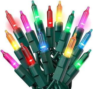 PREXTEX 50-Count Multi Color Green Wire 10 Foot Total Christmas Lights Set Outdoor Indoor Colored Twinkle Xmas Tree Lights for Christmas Decorations, Wedding, Halloween, Holiday, Party, Home