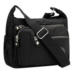 Womens Multi Pocket Casual Cross Body Bag Travel Bag Messenger Handbag for Shopping Hiking Daily Use (Black)(Size: One Size)