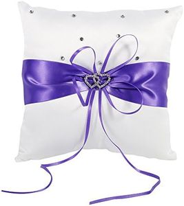 Elegant and Delicate Pillow Bowknot Wedding Ring Cushion Exquisite Workmanship Wedding Pillow Ring Pillow, Double Hearts Diamonds Ring Pillow Pillow, Wedding Ring(Purple)