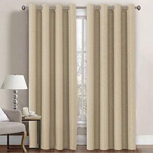H.VERSAILTEX Linen Blackout Curtain 84 Inches Long for Bedroom/Living Room Thermal Insulated Grommet Linen Look Curtain Drapes Primitive Textured Burlap Effect Window Drapes 1 Panel - Beige