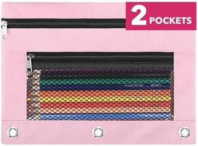 ASBEFORE Pencil Pouch for 3 Ring Binder - 3 Hole Zipper Pen Case Bag Holder Bulk Accessories Clear Window Aesthetic Organizer Pockets (Pink, 1)