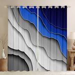 Abstract Ombre Window Curtains for Bedroom Living Room Teens Ocean Waves Striped Blue Grey White Curtains Kids Boys Girls Modern Gradient Contemporary Window Drapes Treatments W46*L54