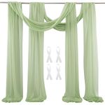 auons Wedding Arch Sheer Drapery Backdrop Voile Curtain Chiffon Draping Fabric 20Ft Sheer Curtains Arbor Drapery for Wedding Ceremony Reception Party Ceiling Decor, Sage Green, 2 Panels