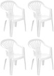 VTL® 4 X White Plastic Garden Chairs Low Back Seat Patio Partying Camping Stacking