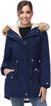 Another Choice Women Winter Parka Coat, Wind&Rainproof Women Winter Coat Fleece Lined Long Parka with Faux-Fur Hood(Navy-New,L)