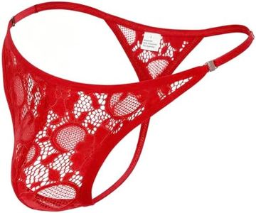 JOCKLAND Mens Lace Thong Sexy Low Rise T-back G-string with Adjustable Stretch Waistband Comfortable Men's Thong Underwear (US, Alpha, Medium, Regular, Regular, Red)