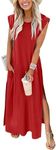 ANRABESS Womens Maxi Dresses 2025 Summer Casual Sleeveless Sundress Crew Neck Loose Split Beach Long Shirt Dress with Pockets Red Small