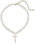 Ettika Cross Necklace For Women, Pearl Necklaces For Women. Gold Necklaces For Women, Organic Pearl Cross And 18k Gold Plated