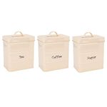 Harbour Housewares Round Metal Tea Coffee Sugar Canisters - Cream - 3pc Set - Vintage Kitchen Storage Loose Tea Coffee Beans Granulated Sugar Airtight Container Food Preserve Caddy with Lid