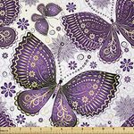 Ambesonne Natural Fabric by The Yard, Butterflies with Paisley Motif on Wings Flowers Art Print, Stretch Knit Fabric for Clothing Sewing and Arts Crafts, 2 Yards, Purple White