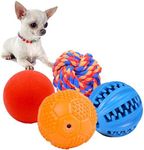 VolacoPets 4 Pack Different Functions Interactive Puppy Toys,Dog Puzzle Toys Ball for Small Dog,Squeakers,Chew Toy Rubber Ball,Teething Ball,Rope Toy Ball