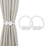 Magnetic Curtain Tie Backs, Magnetic Curtain Clips Rope Curtain Holder Buckles Small Bead Curtain Buckle Clips Rope Holders for Home Office Hotel Window Decoration (2-PACK, White)