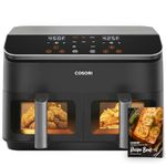 COSORI Dual Basket Air Fryer 9 Qt, Large and Wider Double Airfryer, 8-in-1, Sync Cook & Finish Family Meals, Bake, Roast, Broil and Dehydrate, Optional Preheat & Shake, Visible Window, 130 Recipes