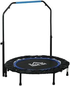 HOMCOM Trampoline de Fitness Gymnastique avec poignée réglable, Pliable, 6 Pieds, 28 Ressorts Ø 102 cm, Noir Bleu