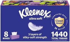 Kleenex Ultra Soft Facial Tissues, 8 Flat Boxes, 180 Tissues per Box, 3-Ply, Packaging May Vary