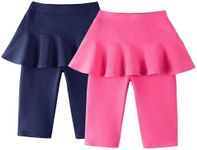 LOLANTA 2 Pack Girls Leggings Skirt Shorts, Kids Summer Athletic Capri Skorts, Knee-Length School Uniform Cotton Shorts, Navy&Rose, 10-11 Years, 150