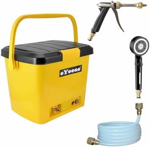 OYOOQO Portable Outdoor Camping Shower with Rechargeable Water Pump and 5-Gal Bucket and,Perfect Pressure,Good for Outside Shower, Your Beach Trip/Road Trip Essentials(Yellow)