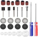 Glarks 94Pcs Sanding Drum and Cutting Wheel Kit, 80/120/240 Grit Drum Sander Sanding Sleeves with Drum Mandrels, Circular Saw Blades, Resin Cutting Discs, Diamond Cutting Wheels with Screwdrivers Set