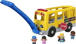 Fisher-Price Little People Big Yellow Bus - English & French Edition, musical push and pull toy with Smart Stages for toddlers and preschool kids