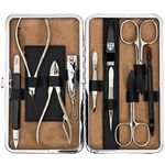 3 Swords Germany - brand quality 10 piece manicure pedicure grooming kit set for professional finger & toe nail care scissors clipper genuine leather case in gift box, Made in Solingen Germany (952301)