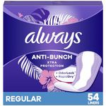 Always Anti-Bunch Xtra Protection Daily Liners For Women, Regular Scented, 54 Count (Pack of 1)