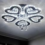 Modern Crystal 5 Ring Heart Chandelier LED Ceiling Light Fixtures Flush Mount Pendant Lighting Hanging Lamp for Bedroom Living Room Dinning Room Closet (Cool White)