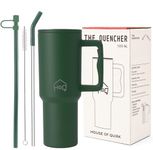 House of Quirk 1200ML Stainless Steel Tumbler with Handle & Lid, 2 Straws – Large Travel Mug Water Cup for Gym, Office & Outdoor Use (Hunter Green)