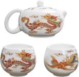 Hormsdar Hand-made Dragon and Phoenix Color-changing White Porcelain Teapot FunnyTea Set Kettle Kung Fu Tea Pot Tea Lover‘s Gift (Teapot + 2*Cups)