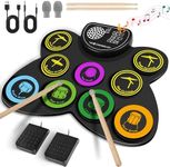 CAHAYA Electronic Drum Pad Set: Foldable 9-Pad Practice Electronic Drum Pad Set with Integrated Speaker Foot Pedals and Drumsticks Ideal Gift for Kids