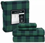 LANE LINEN Cotton Flannel Sheets Full Size - Brushed for Extra Softness - Durable Full Size 100% Cotton Sheets Set - Warm & Cozy Flannel Cotton Bed Sheets, 15" Deep Pocket - Buffalo Checks Green