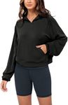 ODODOS Modal Soft Long Sleeve Cropped Hoodie for Women Oversized Pullover Sweatshirts with Pocket, Black, X-Small